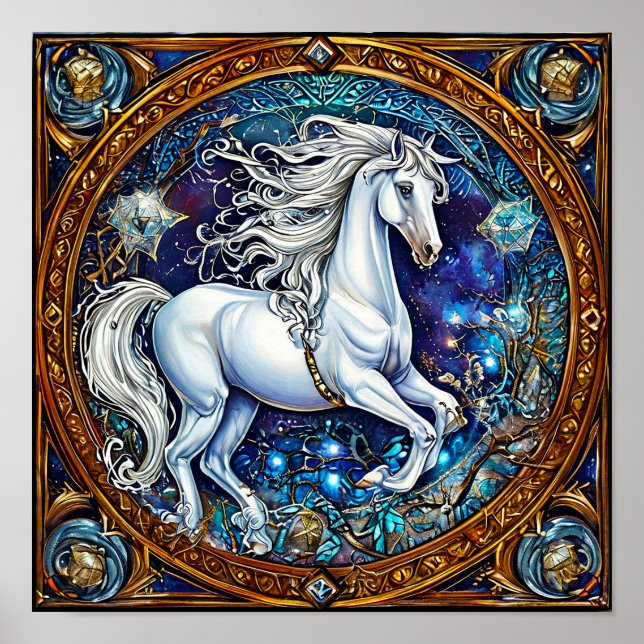 Poster Cavalo de Conto de Fadas Ornado Círculo Fantasia E (Frente)