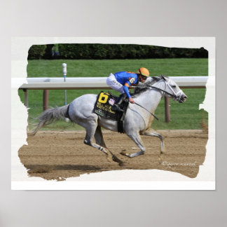 Poster Cavalo de Corrida - White Abarrio e o jóquei Irad