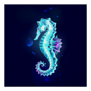 Póster Cavalo de Gelo Cristal em Fundo Azul