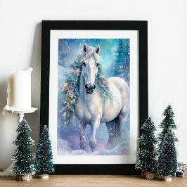 Poster Cavalo de inverno com Flores