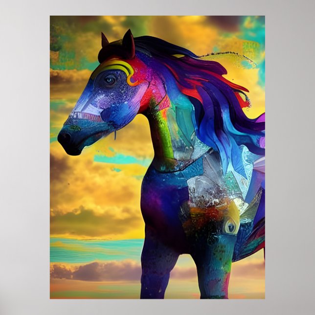 Poster Cavalo de Mustang Colorido (Frente)