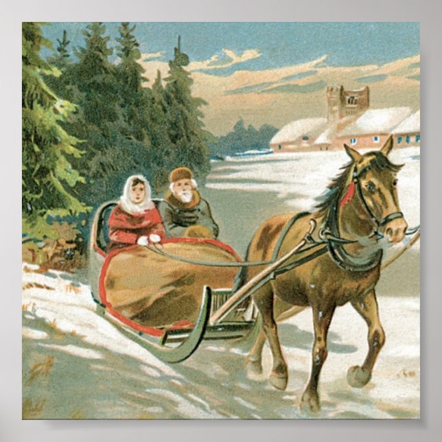 Poster Cavalo de Natal e Sleigh (Frente)