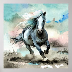 Poster Cavalo de Tração Majestoso Aquarela