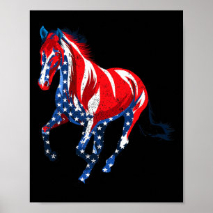 Poster Cavalo Distante Usa Bandeira Americana Vintage Hor