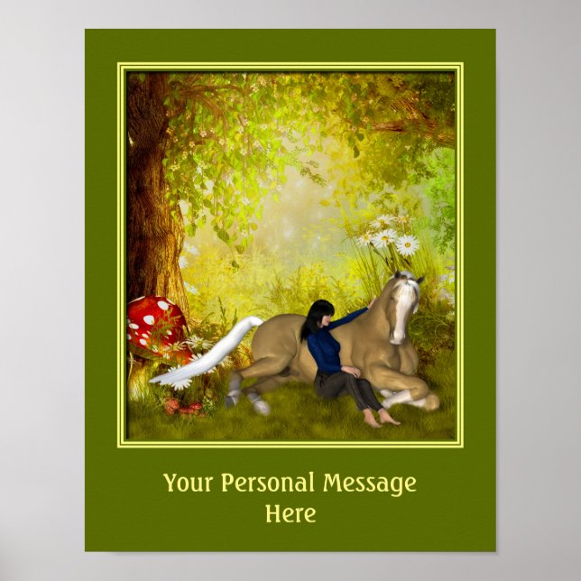 Póster Cavalo E Menina Crie Seu Próprio Texto Personaliza (Frente)