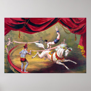 Poster Cavalo e palhaços do circo do vintage na acrobata