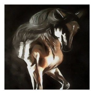 Póster Cavalo Em Castanho De Castanha De Fláxen A Preto