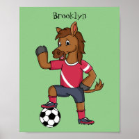 Cavalo engraçado bonito jogando cartoon de futebol
