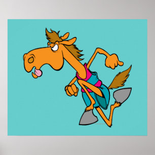 Póster cavalo engraçado de corrida cavalo desenho animado