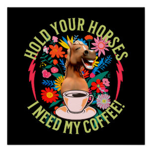 Póster Cavalo Engraçado Humor de Amante de Café