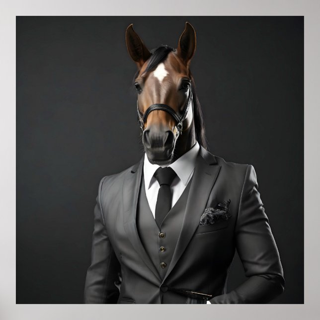 Poster Cavalo engraçado no terno (Frente)