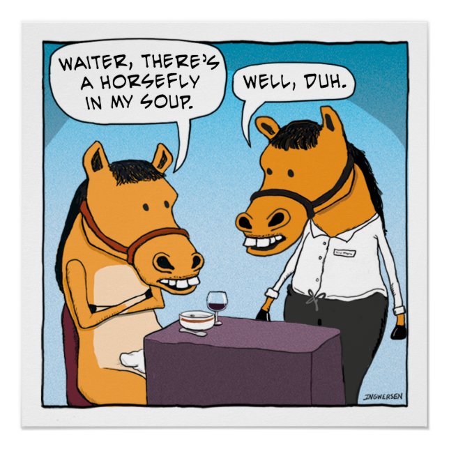 Póster Cavalo Engraçado Reclama sobre a mosca-da-manhã (Frente)