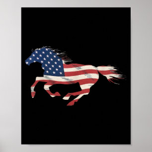 Poster Cavalo EUA Patriótico Cavalo Bandeira Americana Vi
