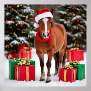 Poster Cavalo Festivo com Chapéu de Papai Noel
