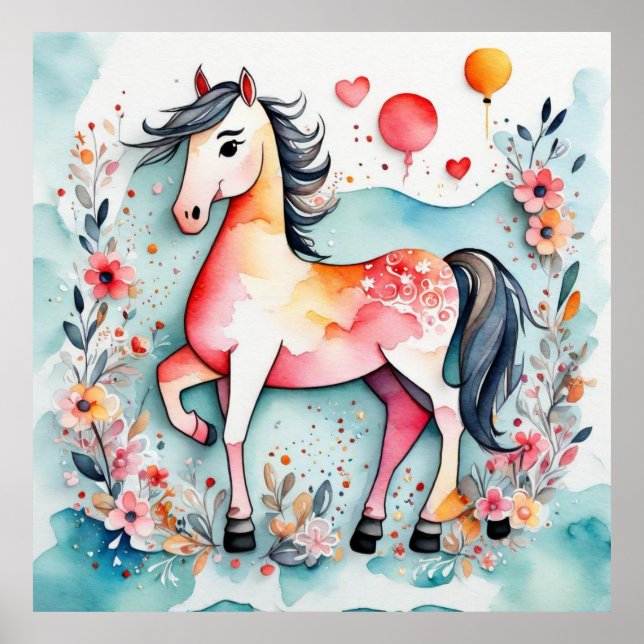 Poster Cavalo floral (Frente)
