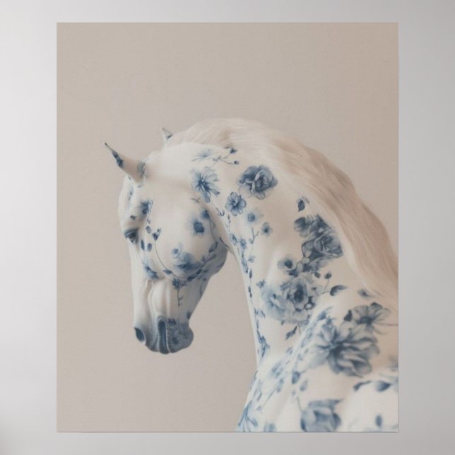Poster Cavalo Floral em Pastéis Suaves (Frente)