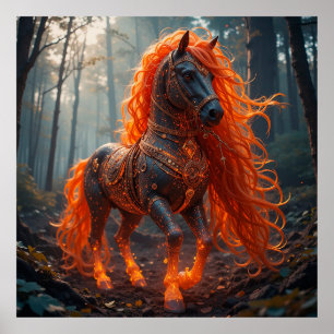 Poster Cavalo Fogueiro Encantado Com Crina Vibrante