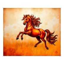 Cavalo Fogueiro Salta, Laranja Dourado, Grunge Art
