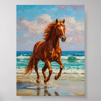 Poster Cavalo Galopando pelo Mar | Arte de Pintura a Óleo