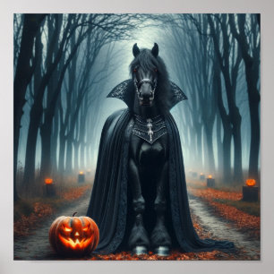 Poster Cavalo Gótico do Halloween na Floresta Negra
