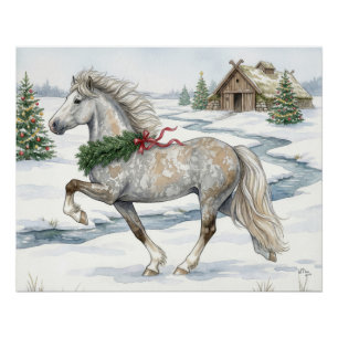 Póster Cavalo Islandês Festivo em Paisagem de Inverno