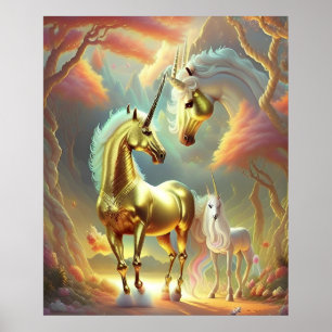 Poster Cavalo mágico de unicórnio ouro encantado
