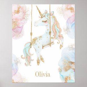 Poster Cavalo Mágico Rosa & Dourado Nome Meninas