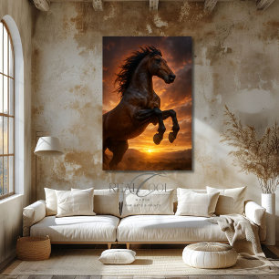 Poster Cavalo Majestoso Baio Escuro Criado à Luz Carmesim