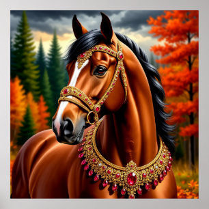 Poster Cavalo Majestoso com Harness Ornamentado Dourada