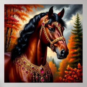 Poster Cavalo Majestoso com Harness Ornamentado Dourada