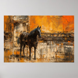 Poster Cavalo Majestoso em Abstrato Sunset