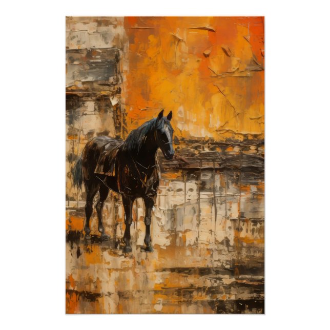 Póster Cavalo Majestoso em Abstrato Sunset (Frente)