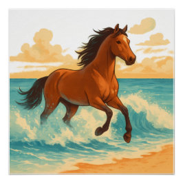 Póster Cavalo Majestoso Erguendo-se do Mar Poder e Liberd
