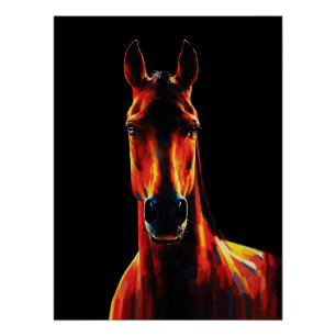 Póster Cavalo Majestoso Silhueta Ardente Retrato Dramátic