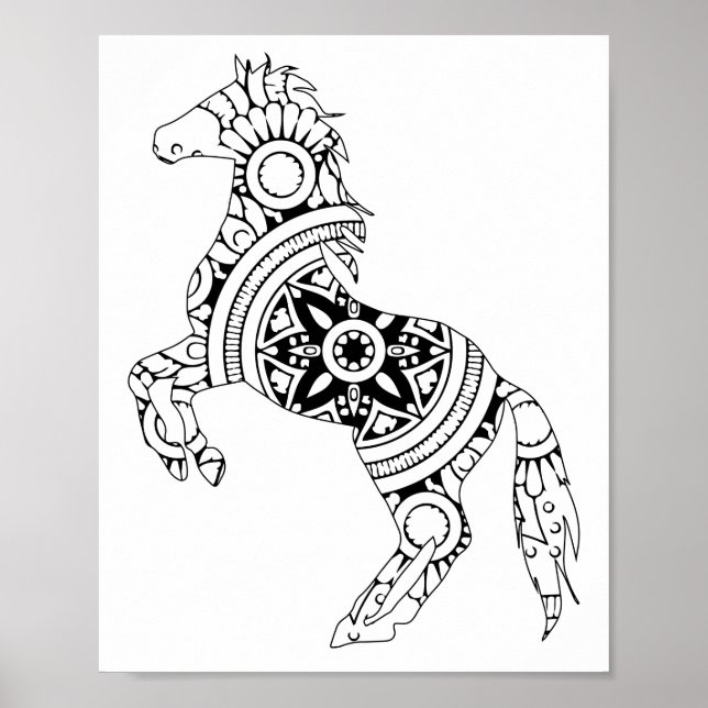 Poster Cavalo Mandala para trás e Silhueta Branca (Frente)