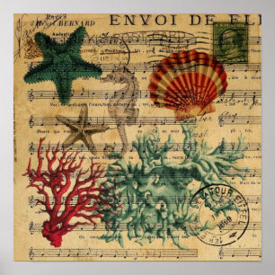 Póster cavalo marinho coral litoral tropical dos