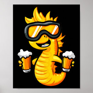Poster Cavalo-marinho de esqui com cerveja _ apres esqui