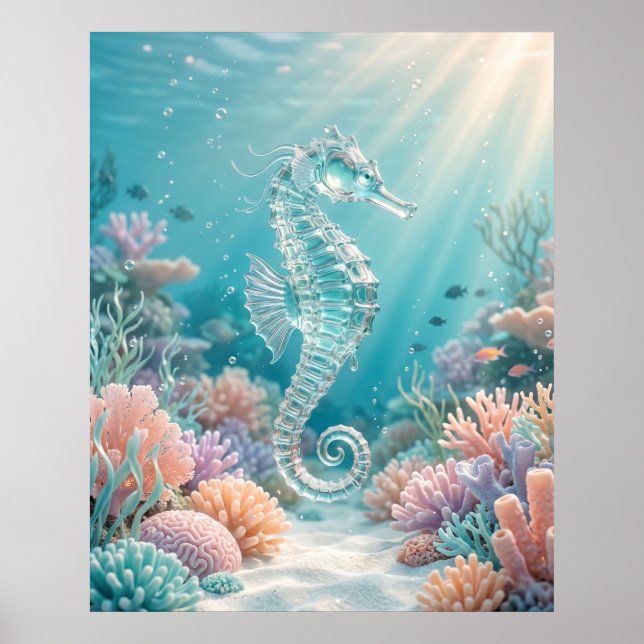 Poster Cavalo-Marinho de Vidro Brilho do Oceano (Frente)