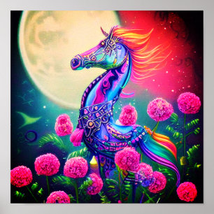 Poster Cavalo-marinho floral fantasia