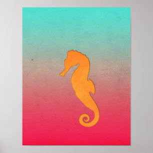 Póster Cavalo-marinho laranja silhueta Simples praia náut