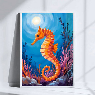 Poster Cavalo-Marinho Oceano Animal Recife de Coral Aqu