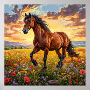 Poster Cavalo Marrom Majestoso Correndo