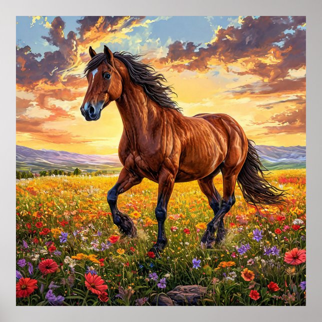Poster Cavalo Marrom Majestoso Correndo (Frente)