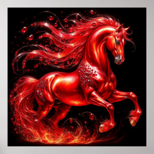 Poster Cavalo Mitológico Vermelho Vibrante com Crina Flam