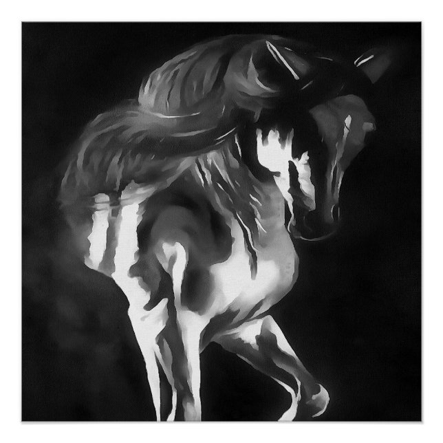 Póster Cavalo Na Cinza A Preto (Frente)