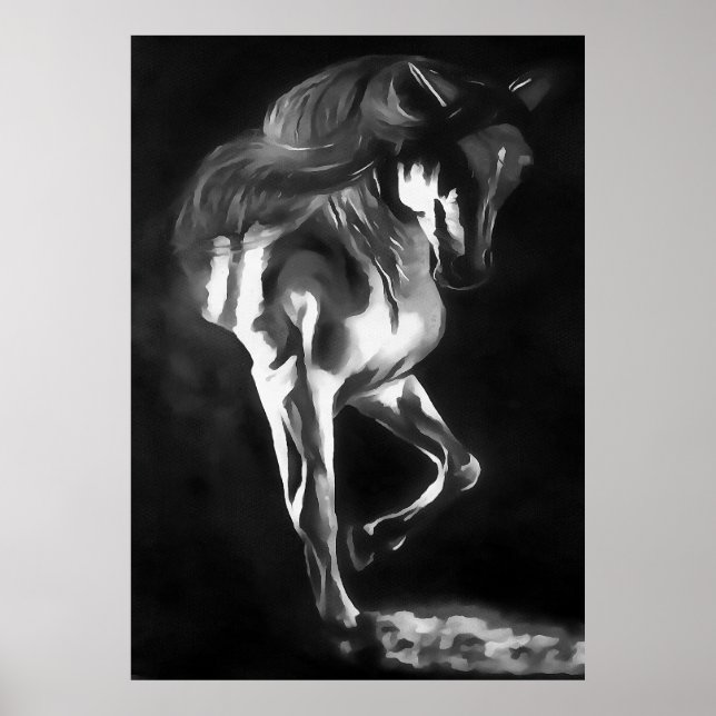 Poster Cavalo Na Cinza A Preto (Frente)