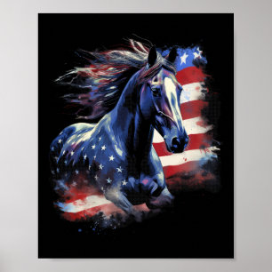 Poster Cavalo Patriótico Americano Bandeira Horseback Win