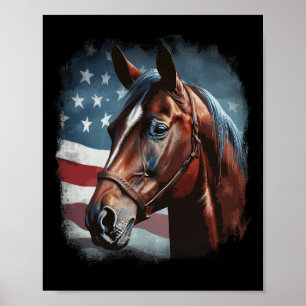 Poster Cavalo Patriótico Americano Bandeira Horseback Win