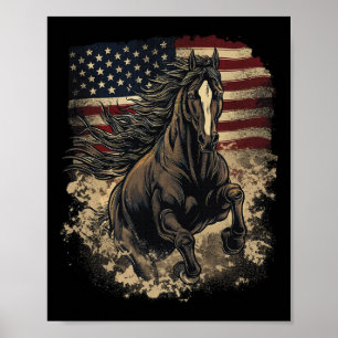Poster Cavalo Patriótico Americano Bandeira Horseback Win