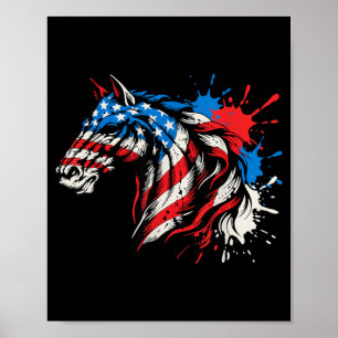Poster Cavalo Patriótico Arte Splash Bandeira Americana